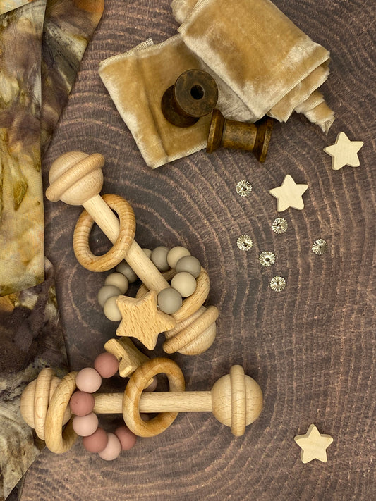 Organic Beech & silicone star rattle