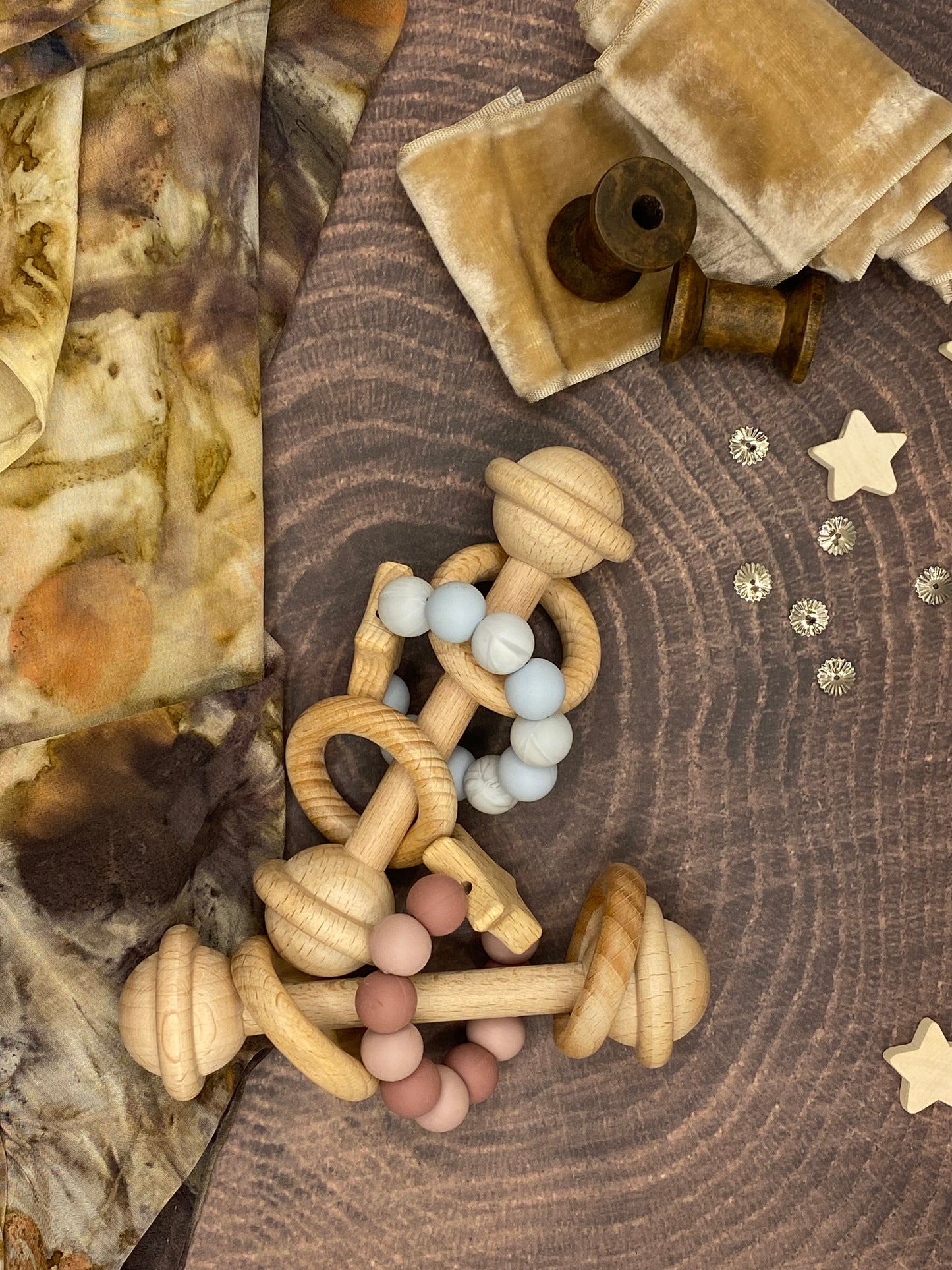 Organic Beech & silicone star rattle